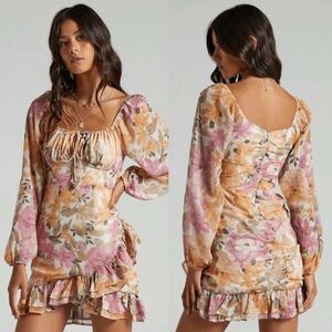 Showpo Floral Boho Mini Dress Peasant Ruffle Cottagecore Romantic Women’s US 2